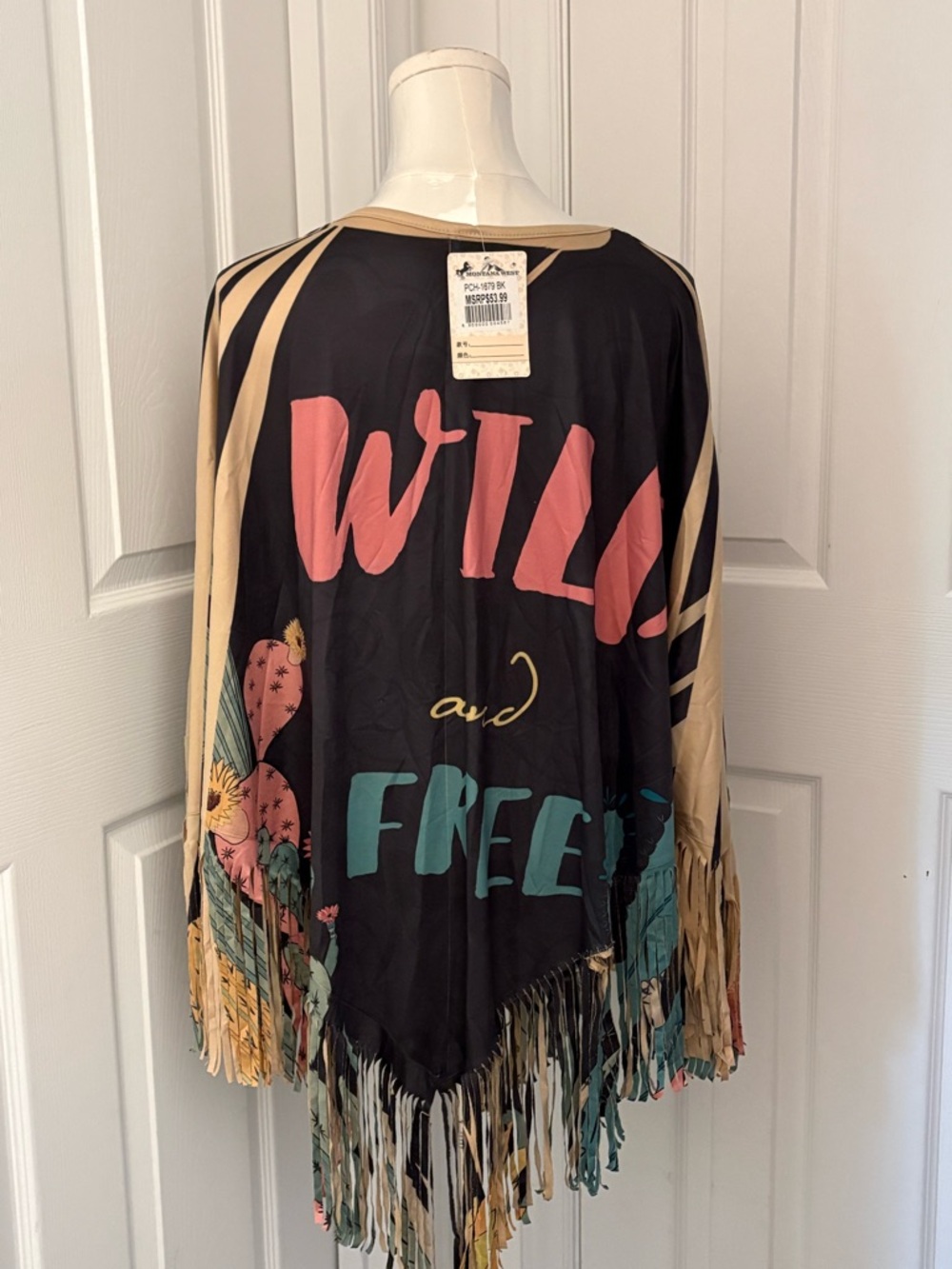 MONTANA WEST, “Wild and Free” Multicolor Cactus Print Poncho, OS, NWT - Picture 2 of 3
